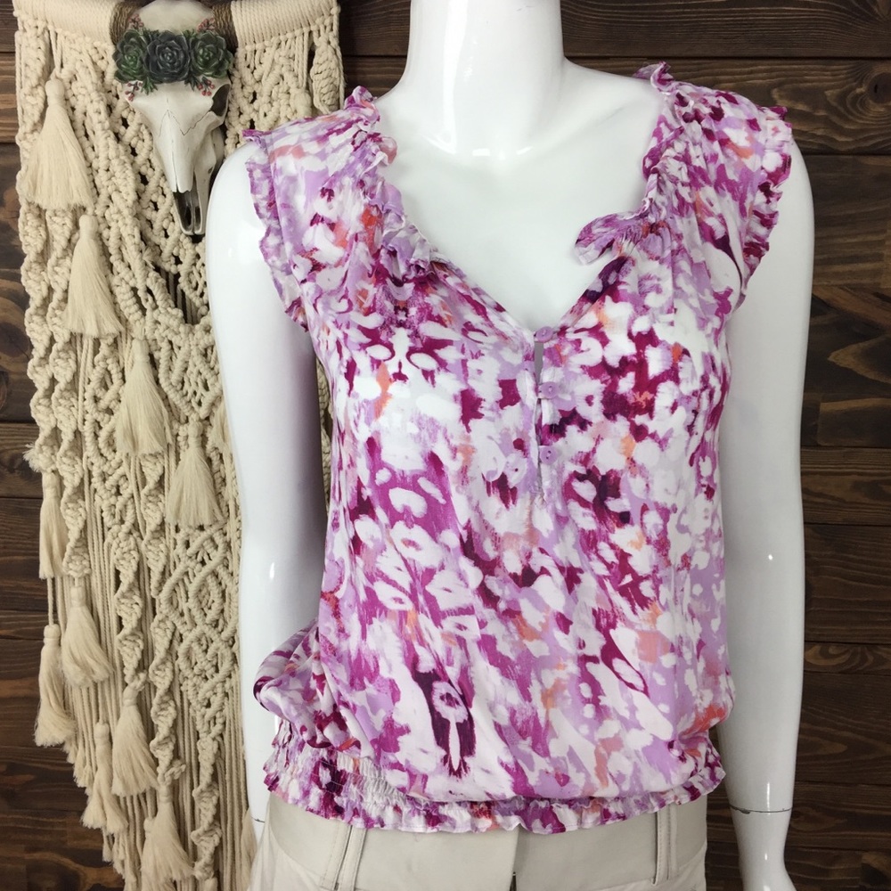 a.n.a | Floral Watercolor Ruffle Button Down - Picture 2 of 6